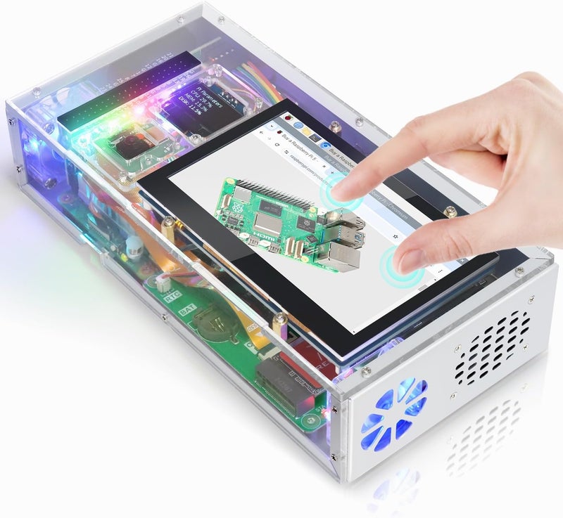 FREENOVE Raspberry Pi 5 Case with Screen (4.3'' Touchscreen), 128GB M.2 NVMe SSD 800 MB/s, 5 MP Camera, OLED Screen, Stereo Speakers, 3.5 mm and Optical Audio (S/PDIF) - Image 1